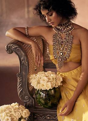 yellow Floral embroidered silk Lehenga 2