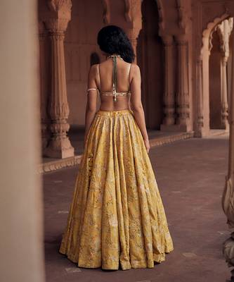 yellow Floral embroidered jacquard Lehenga 2