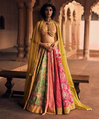 multicolor Floral embroidered silk Lehenga 1