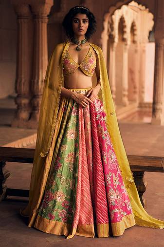 multicolor Floral embroidered silk Lehenga