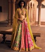 multicolor Floral embroidered silk Lehenga