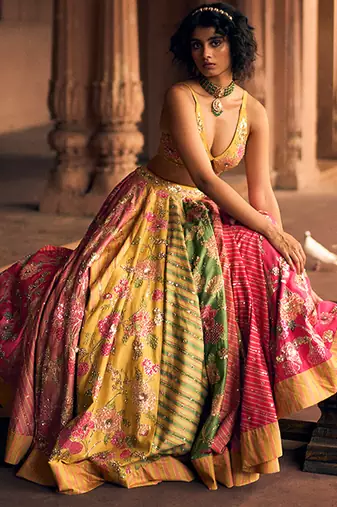 multicolor Floral embroidered silk Lehenga