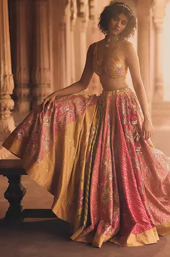 multicolor Floral embroidered silk Lehenga