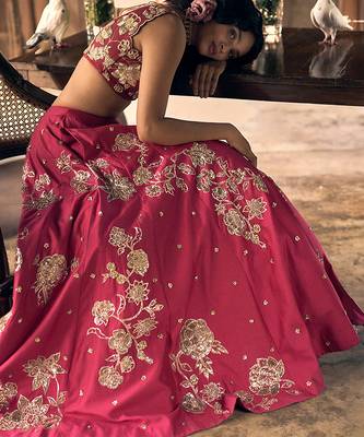 pink Floral printed silk Lehenga 2