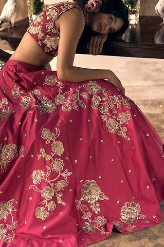 pink Floral printed silk Lehenga
