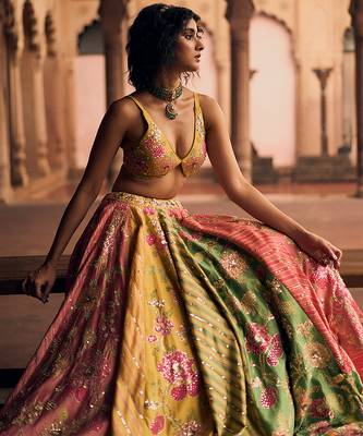 multicolor Floral embroidered silk Lehenga 4