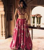 pink Floral printed silk Lehenga