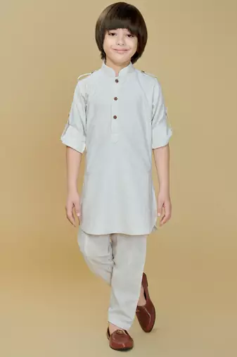 Offwhite cotton textured kurta and pant set