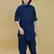 Inky blue cotton blend solid kurta and pant set