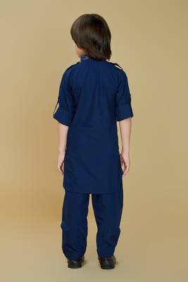Inky blue cotton blend solid kurta and pant set 2