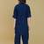 Inky blue cotton blend solid kurta and pant set