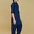 Inky blue cotton blend solid kurta and pant set