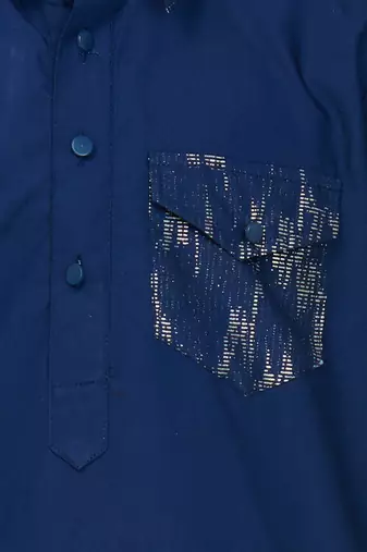 Inky blue cotton blend solid kurta and pant set