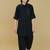 Black cotton blend solid kurta and pant set