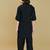 Black cotton blend solid kurta and pant set