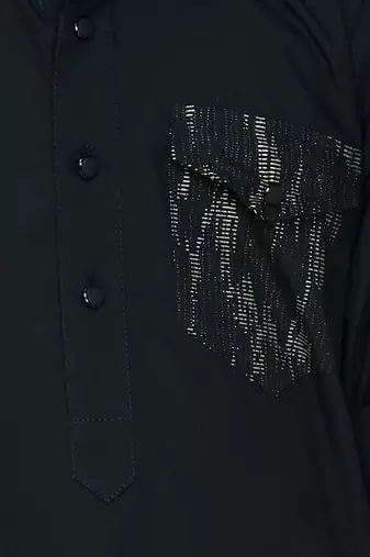 Black cotton blend solid kurta and pant set