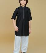 Black cotton blend solid kurta and pant set