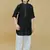 Black cotton blend solid kurta and pant set