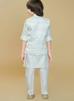 White jaquard woven kurta jacket set 2