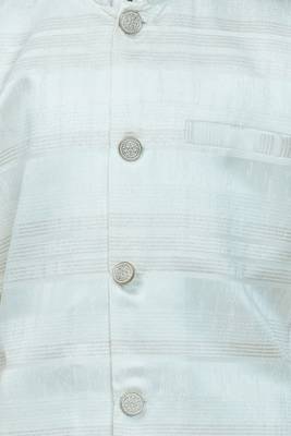 White jaquard woven kurta jacket set 5