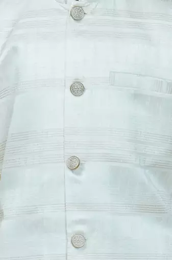 White jaquard woven kurta jacket set