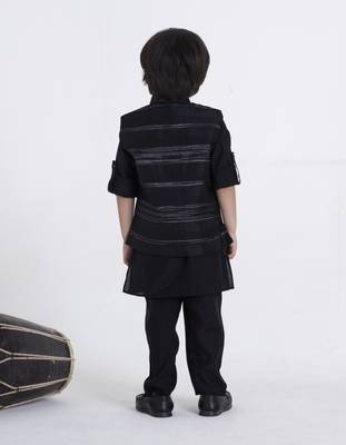 Black jaquard woven kurta jacket set 2