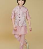 Pink jaquard woven kurta jacket set