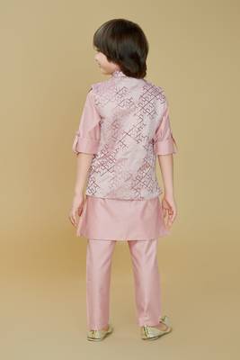 Pink jaquard woven kurta jacket set 2