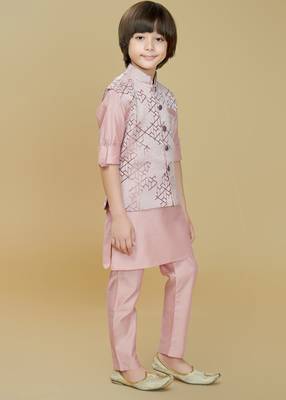 Pink jaquard woven kurta jacket set 4