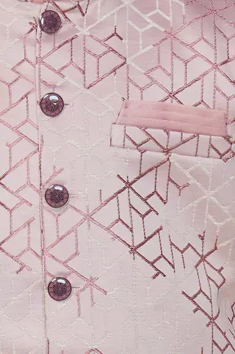 Pink jaquard woven kurta jacket set