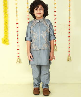 Offwhite jaquard woven kurta jacket set 1