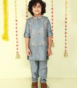 Offwhite jaquard woven kurta jacket set