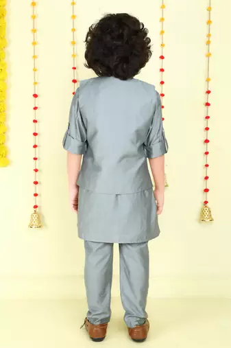 Offwhite jaquard woven kurta jacket set