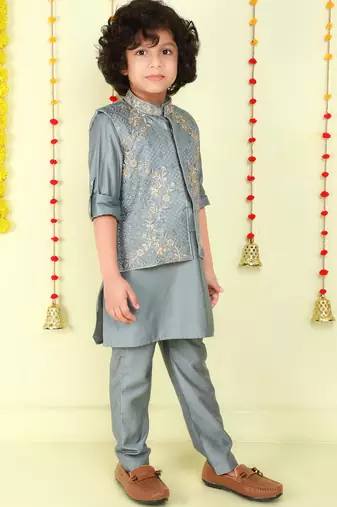 Offwhite jaquard woven kurta jacket set