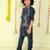 Teal gold zari embriodered cotton silk jacket with kurta set