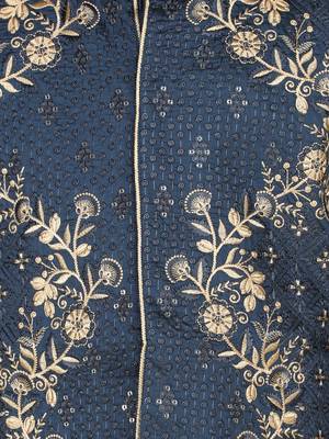 Teal gold zari embriodered cotton silk jacket with kurta set 5