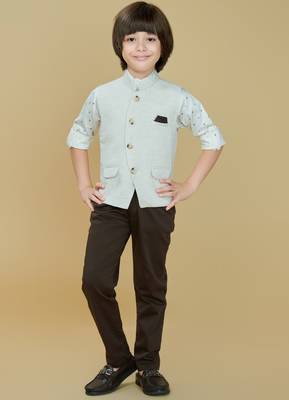 Offwhite cotton woven shirt trouser waistcoat set 1