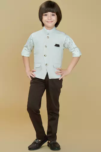 Offwhite cotton woven shirt trouser waistcoat set