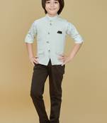 Offwhite cotton woven shirt trouser waistcoat set