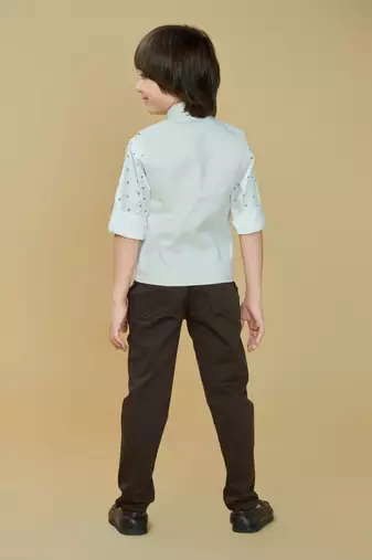 Offwhite cotton woven shirt trouser waistcoat set