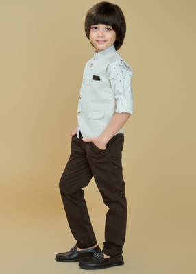 Offwhite cotton woven shirt trouser waistcoat set 3