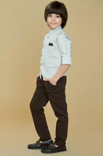 Offwhite cotton woven shirt trouser waistcoat set