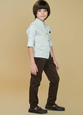 Offwhite cotton woven shirt trouser waistcoat set 4