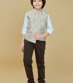 Beige checks cotton woven shirt trouser waistcoat set