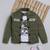 Olive green solid cotton denim jacket with printed t-shirt for boys
