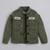 Olive green solid cotton denim jacket with printed t-shirt for boys