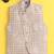 Beige jaquard sleeveless checks waistcoat