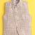 Beige jaquard sleeveless checks waistcoat