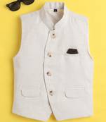 Beige jaquard sleeveless solid waistcoat