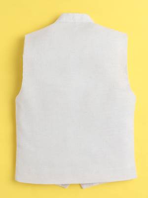 Beige jaquard sleeveless solid waistcoat 2